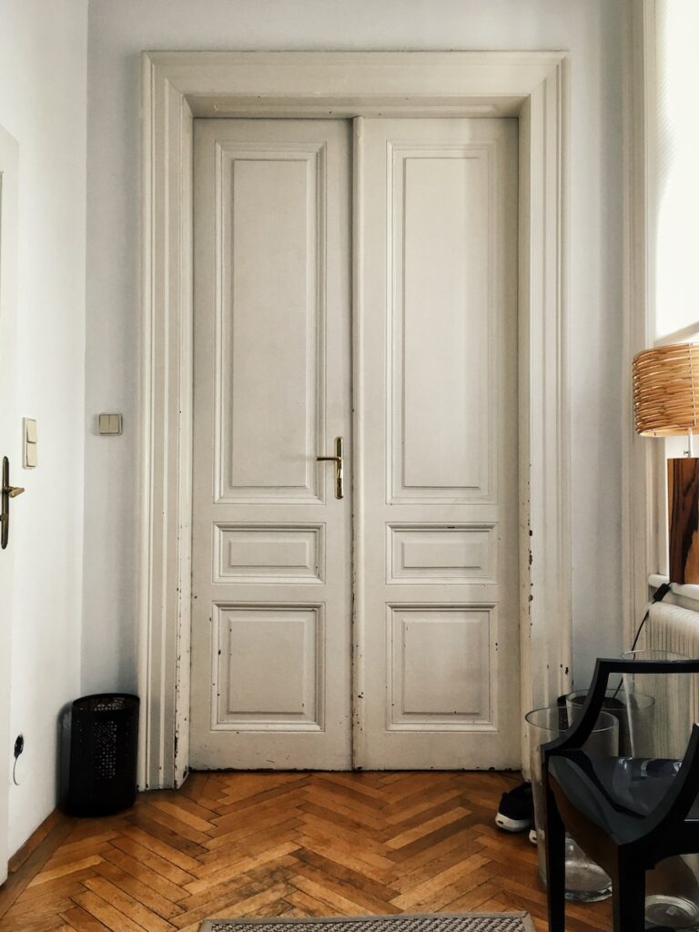 closed white wooden doors